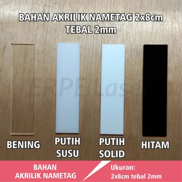 Bahan nametag akrilik 2x8 cm tebal 2 mm