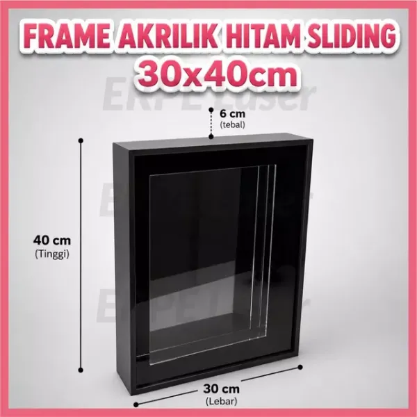 Frame mahar akrilik hitam sliding 30x40 cm
