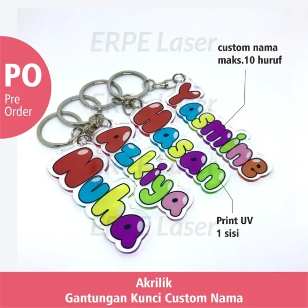 Gantungan kunci akrilik custom nama full color