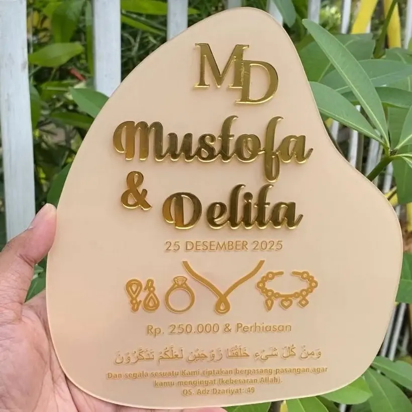Papan mahar warna nude dengan huruf timbul mirror gold