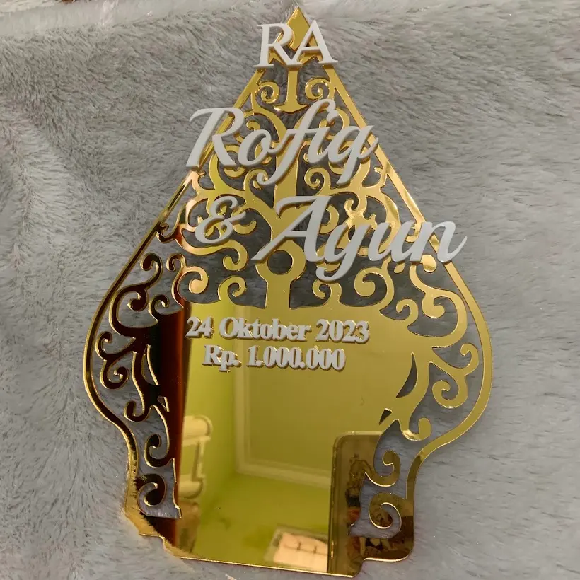 Mahar gunungan mirror gold dengan ukiran ornamen
