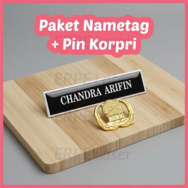 Paket nametag akrilik dan pin Korpri ASN