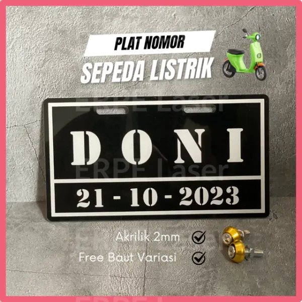 Plat nomor sepeda listrik akrilik custom nama